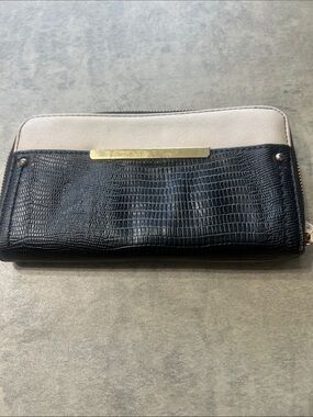 Aldo Black Croc-Texture Wallet with Cream Trim and Gold Accent